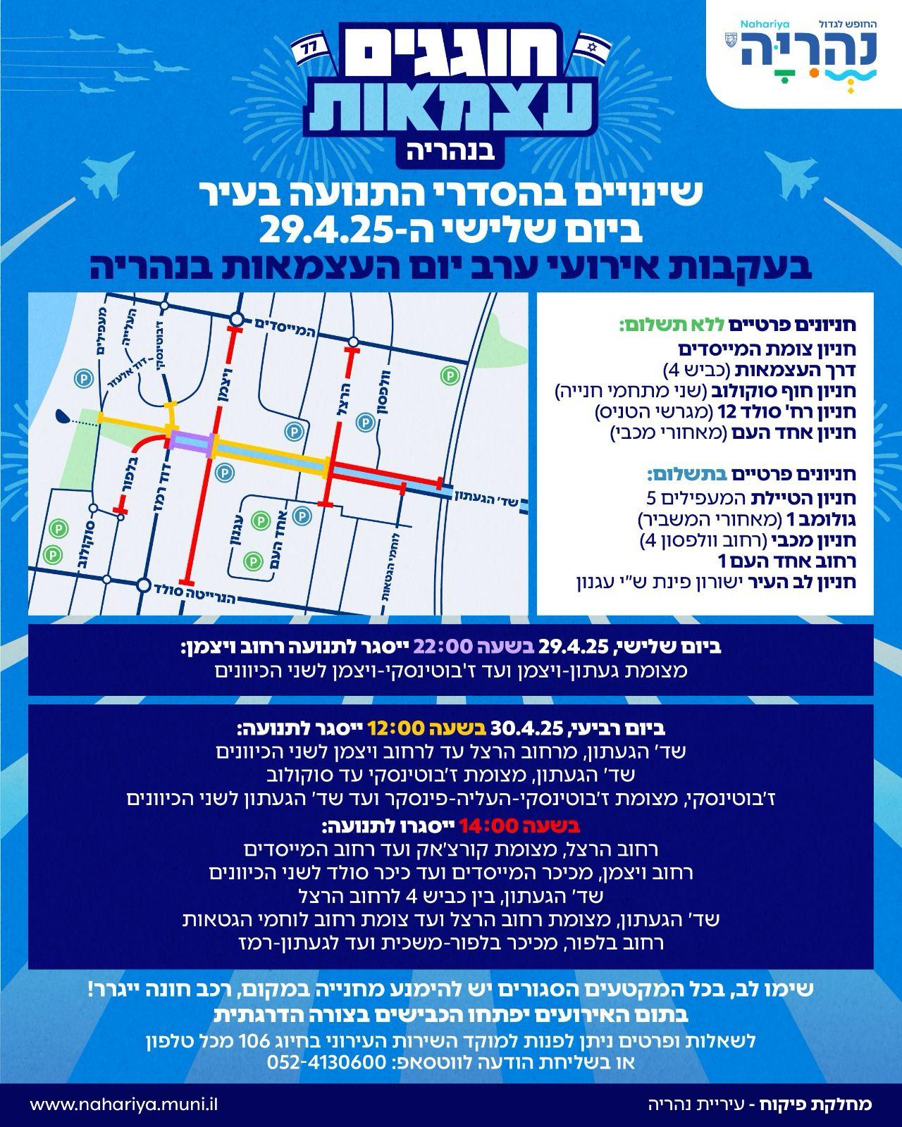 חוגגים עצמאות בנהריה שינויים בהסדרי התנועה