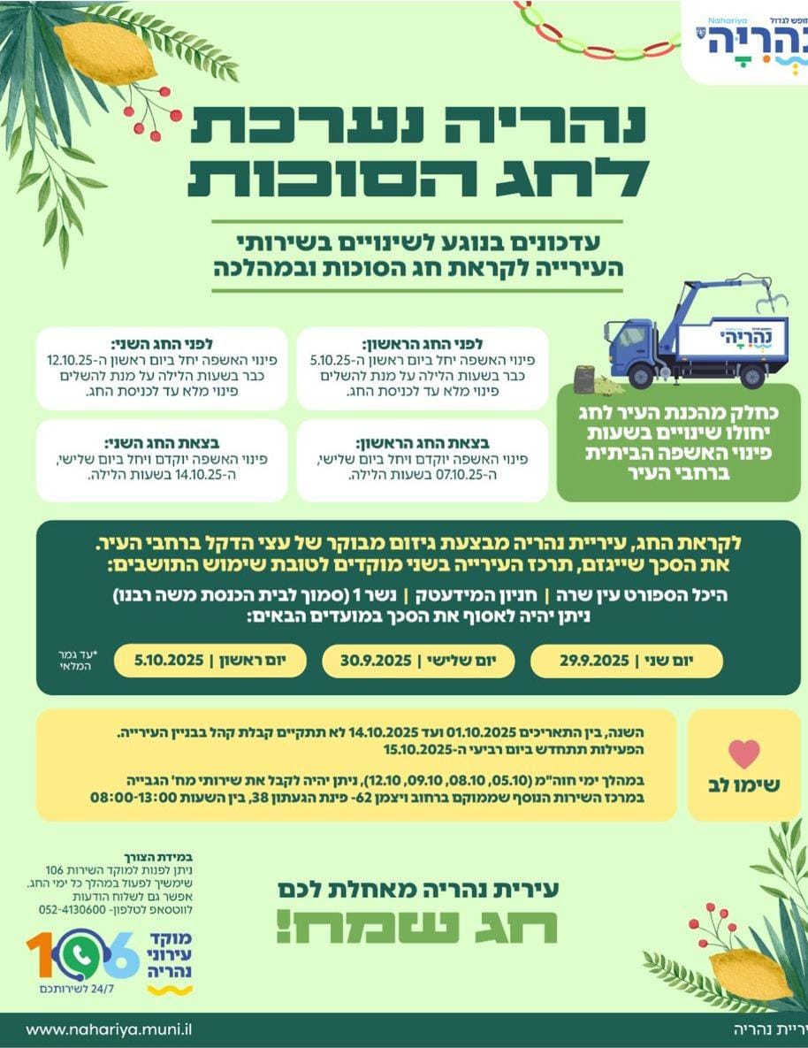 נהריה נערכת לחג הסוכות- מצרפים לכם את העדכונים